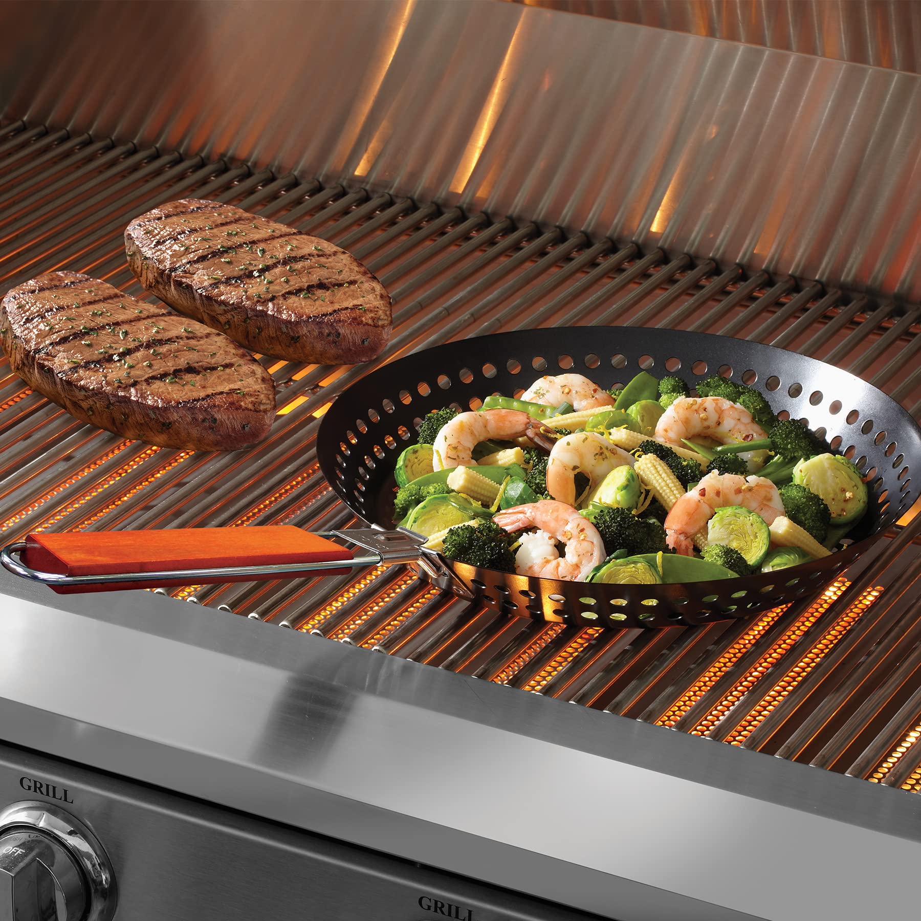 12" Non-Stick Grilling Skillet, Large Strainer with Removable Handle For Deep Frying Fried Food, Seafood & Vegetables, Grilling Basket for Indoor, Outdoor BBQ, Grill & Restaurants - Mr. Bar-B-Q 06750X - Image 4